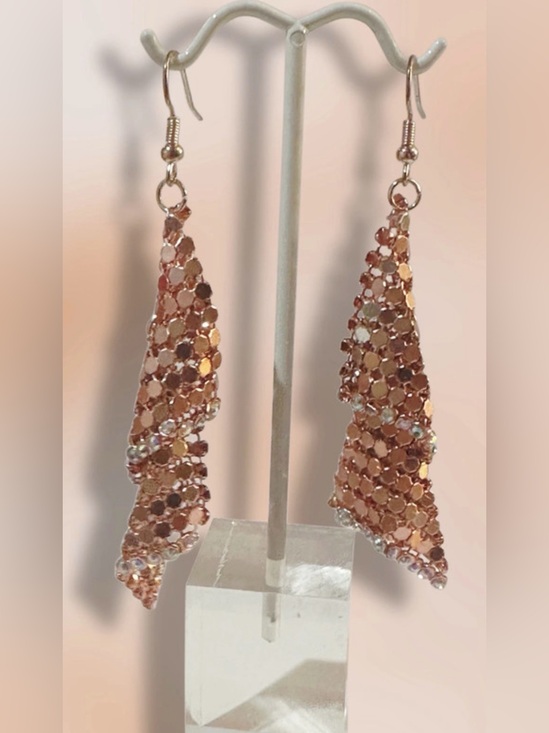 Hand Crafted Jewelry - Light Pink Sparkle Mesh Statement
Earrings With Rhinestones